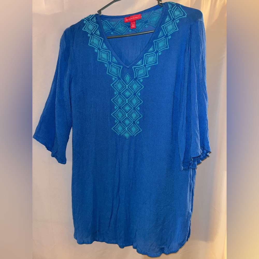 Lilly Pulitzer for target Royal Blue Tunic with Teal Embroidery XS